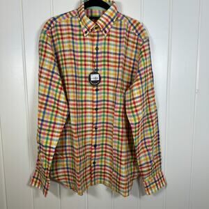 Hammer Made Men's Shirt 46/16" M/L 100% Linen Long Sleeve Multicolor Bright NWT!